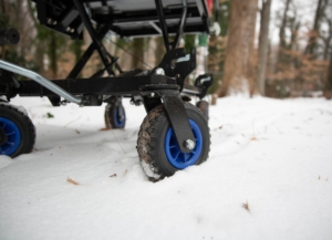 boundless cargo carrier wheel detail on snow